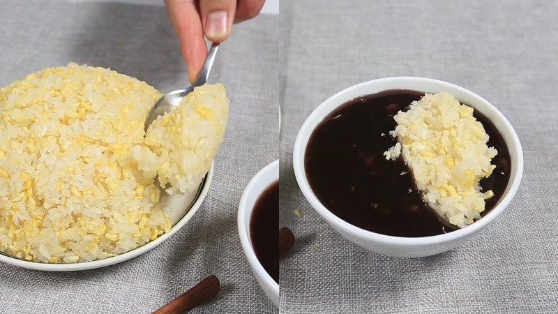 Xôi chè đậu đen đã hoàn thành, sẵn sàng để cúng hoặc thưởng thức