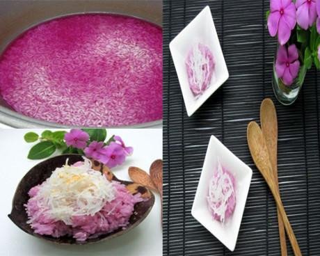 Xôi lá cẩm đã hoàn thành, sẵn sàng thưởng thức