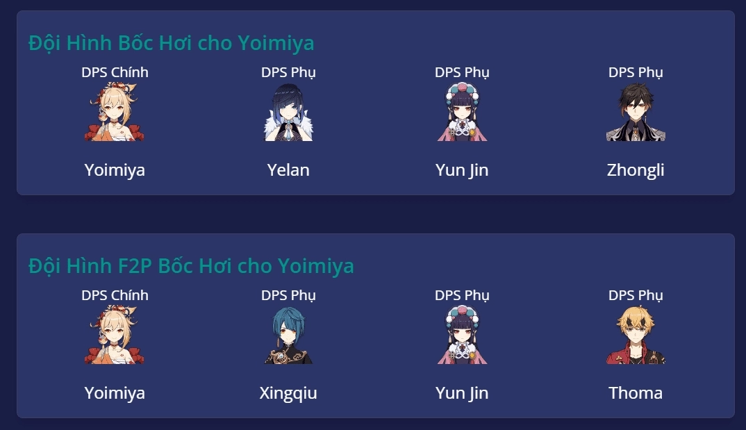 Đội hình gợi ý cho Yoimiya