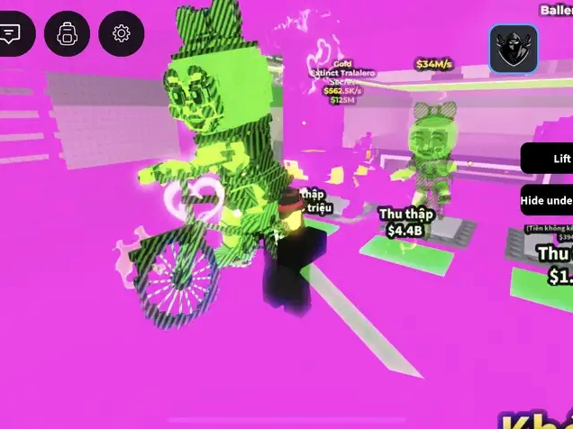 Hình ảnh game với 'Tralalero' và các yếu tố gameplay.